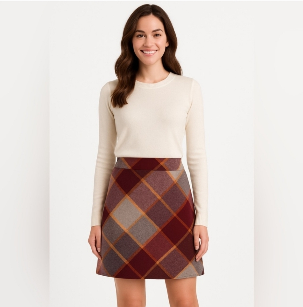 Aritzia Plaid A-Line Skirt in Burgundy, Gray and Rust